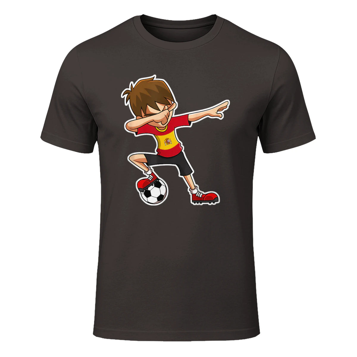 Dabbing Football Garçon Espagne Jersey, Espagnol Enfants Dab in Dark Chocolate - front view