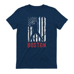 Boston Massachusetts American Flag Baseball Weathered T-Shirt in Navy - back view