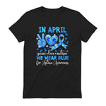 In April We Wear Blue Autism Awareness T-Shirt in Black - back view
