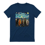 Funny Cat Starry Night Van Gogh Cats Rooftop Scene Feline T-Shirt in Navy - back view