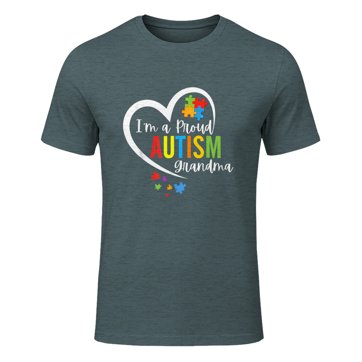 I'm A Proud Grandma Love Heart Autism Awareness Puzzle in Dark Heather - front view