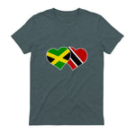 Trinidadian Jamaican Heart Love Jamaica Trinidad Flag in Dark Heather - back view