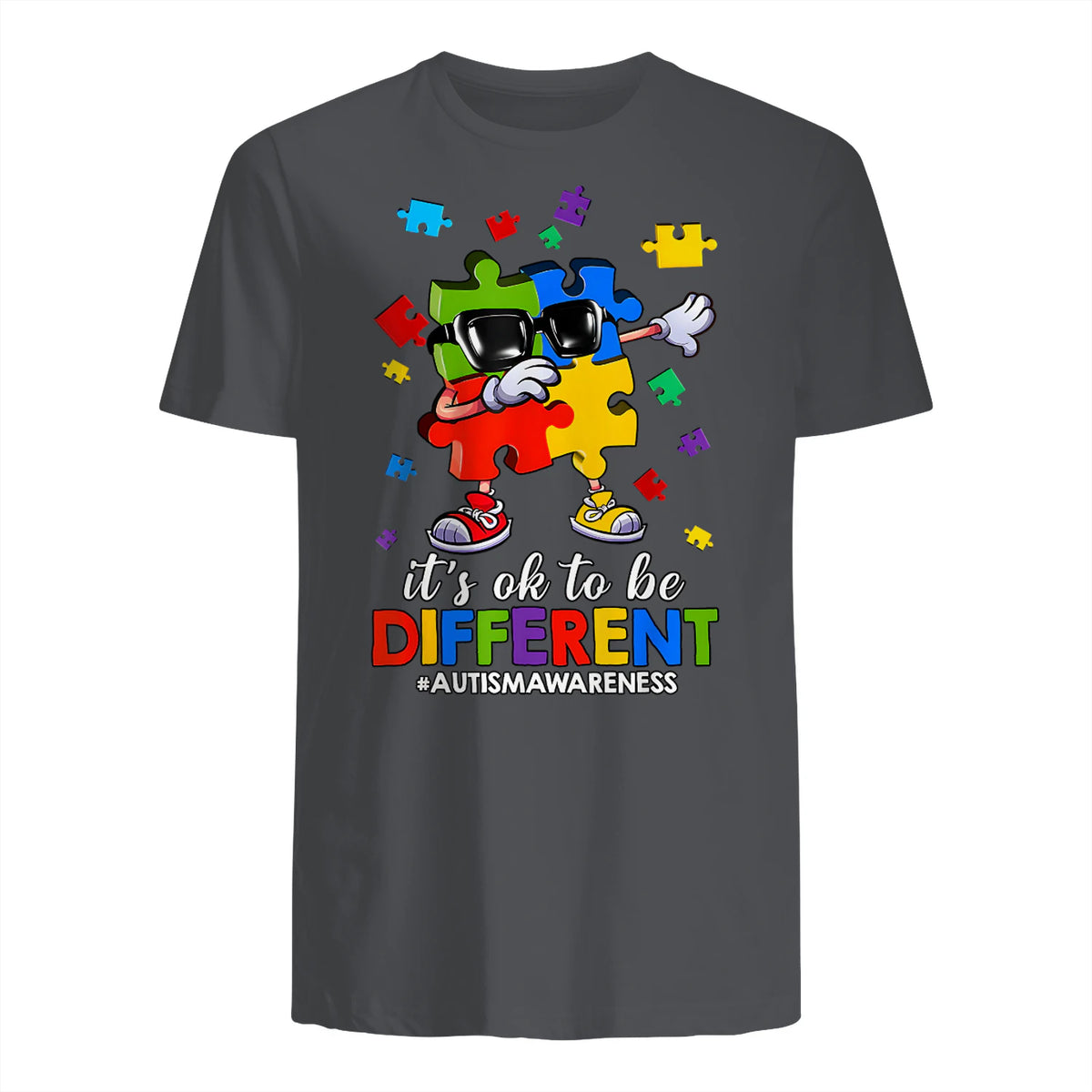 It's OK to Be Different Dabbing Puzzle Autism Awareness Kids in Charcoal - back view