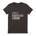 Funny Uncle Godparent Hero Message Uncle Godfather Legend For A Favorite Uncle Family Baptism T-Shirt - Black, Sm in Dark Chocolate - back view
