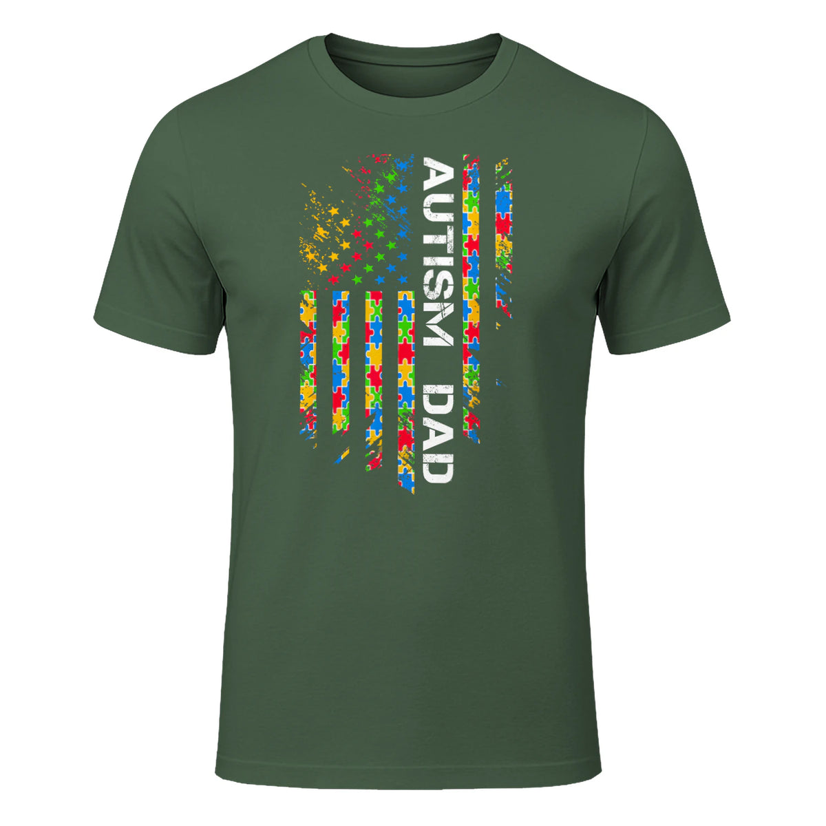 Autism Dad Awareness American Flag USA in Military Green - front view