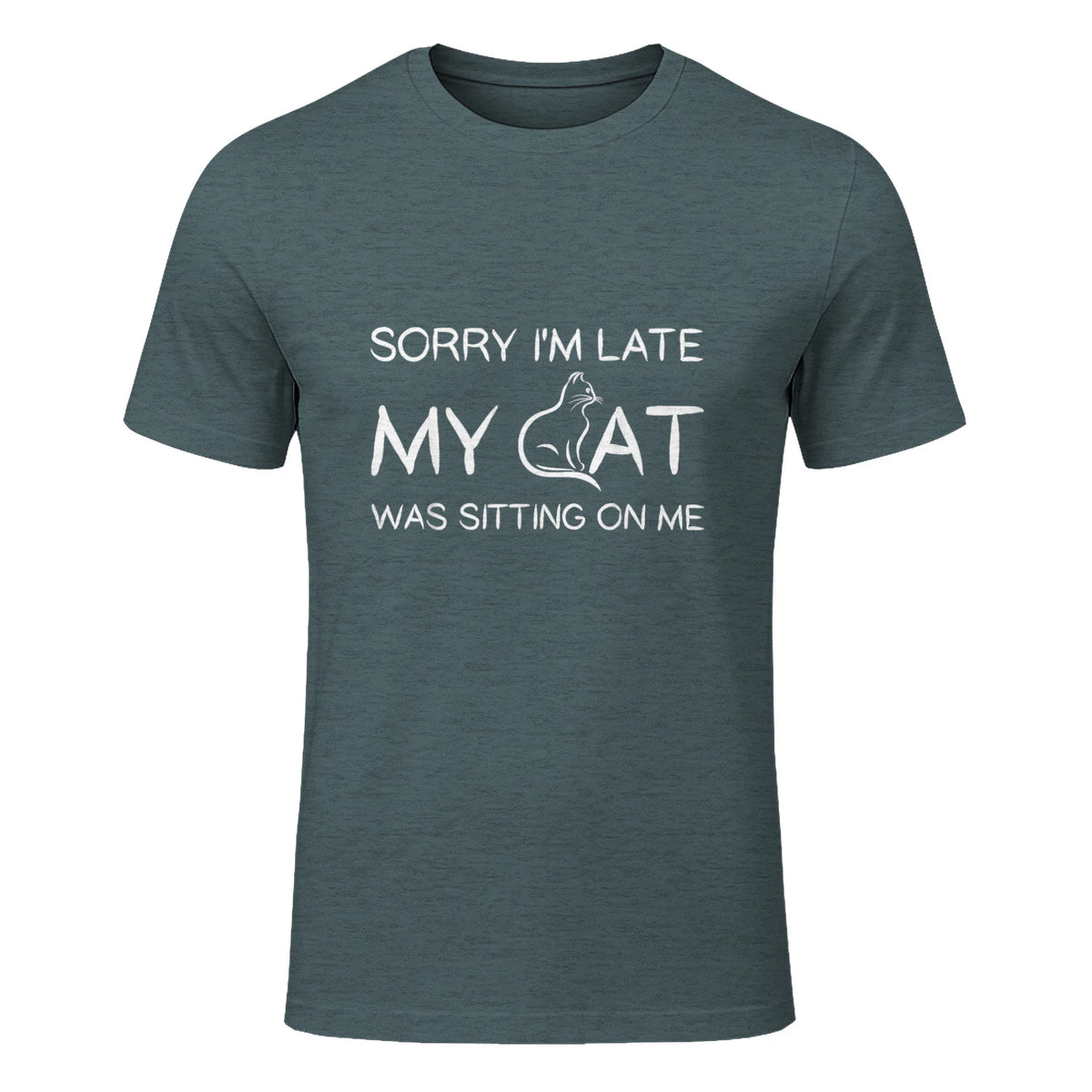 Sorry I'm Late My Cat Was Sitting On Me Funny Feline Lover in Dark Heather - front view