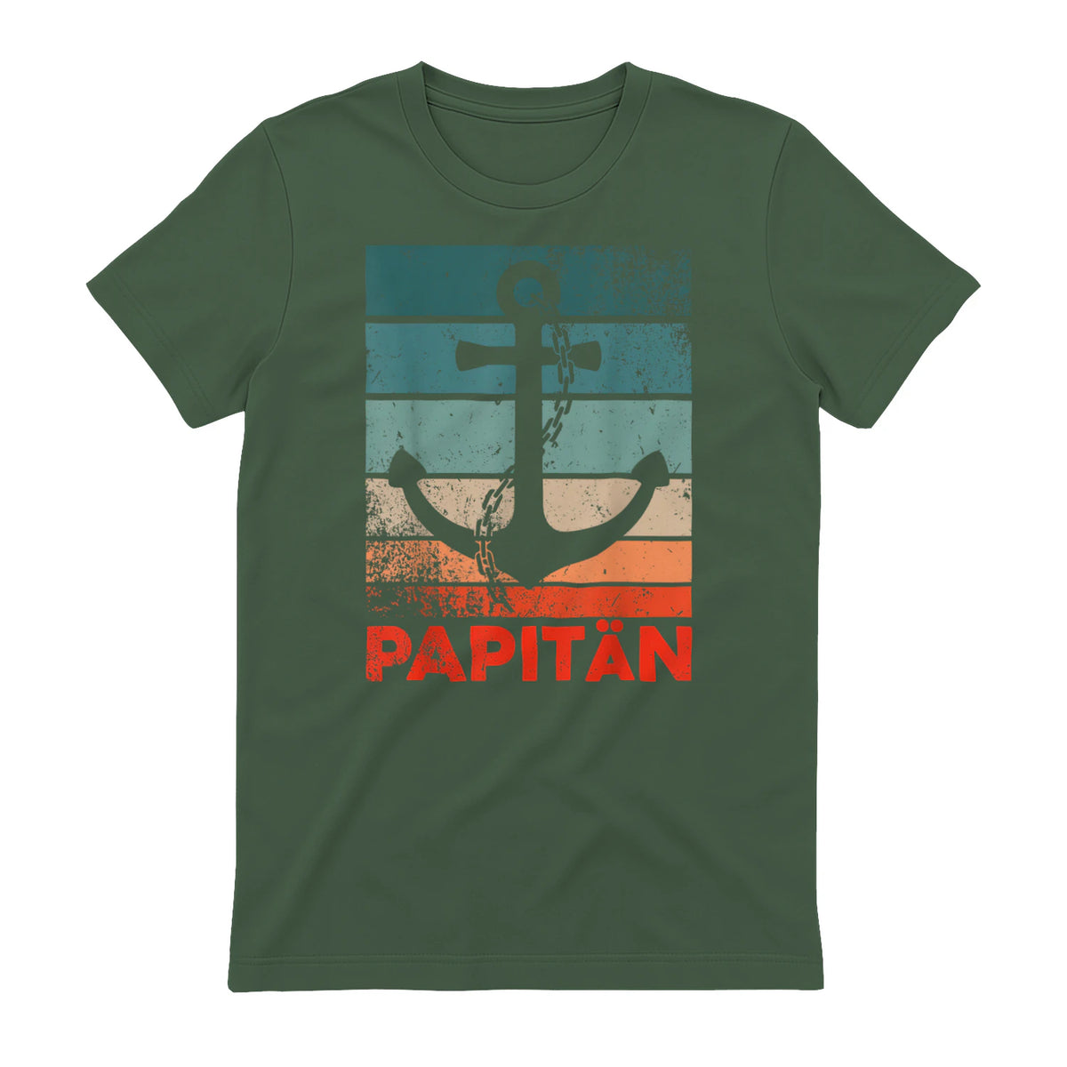 Papitän Papa und Kapitän Lustiges Retro Anker Vatertag in Military Green - back view