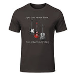 You Can Never Have Too Many Guitars T-Shirt Music Gift Tee in Dark Chocolate - front view
