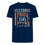 Historic USA Route Sixty-Six Highway Road Sign T-Shirt in Navy - back view