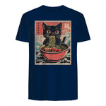 Unisex Anime Cat Ramen Japanese Funny Graphic Tees Kawaii Cat Anime Gifts T-Shirt Black XS in Navy - back view