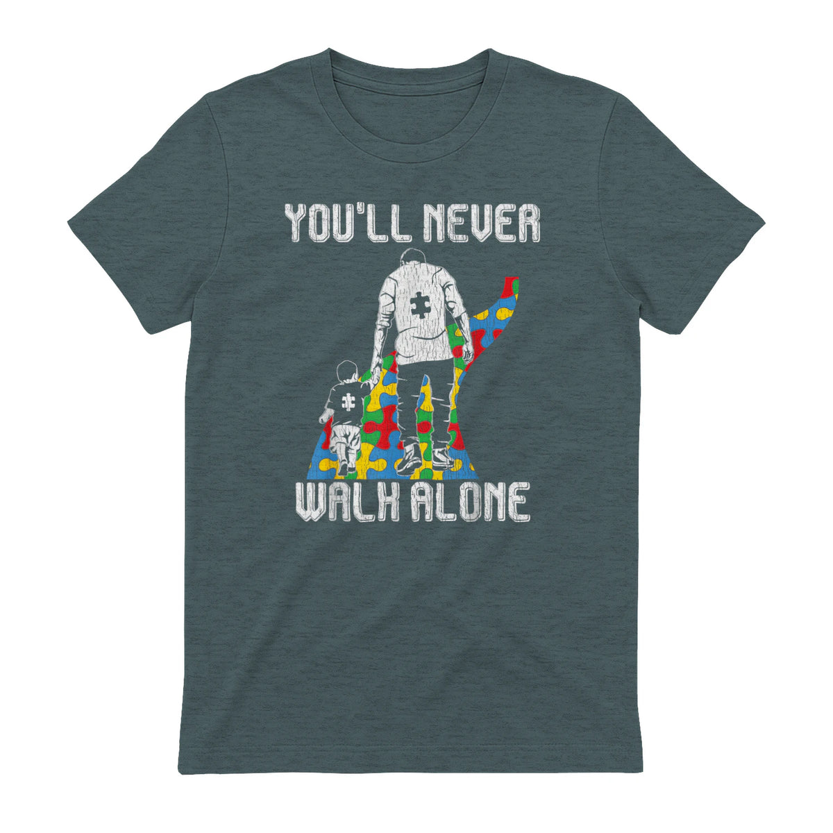 Vintage Father Son Family Autistic Kids Autism Awareness Dad in Dark Heather - back view