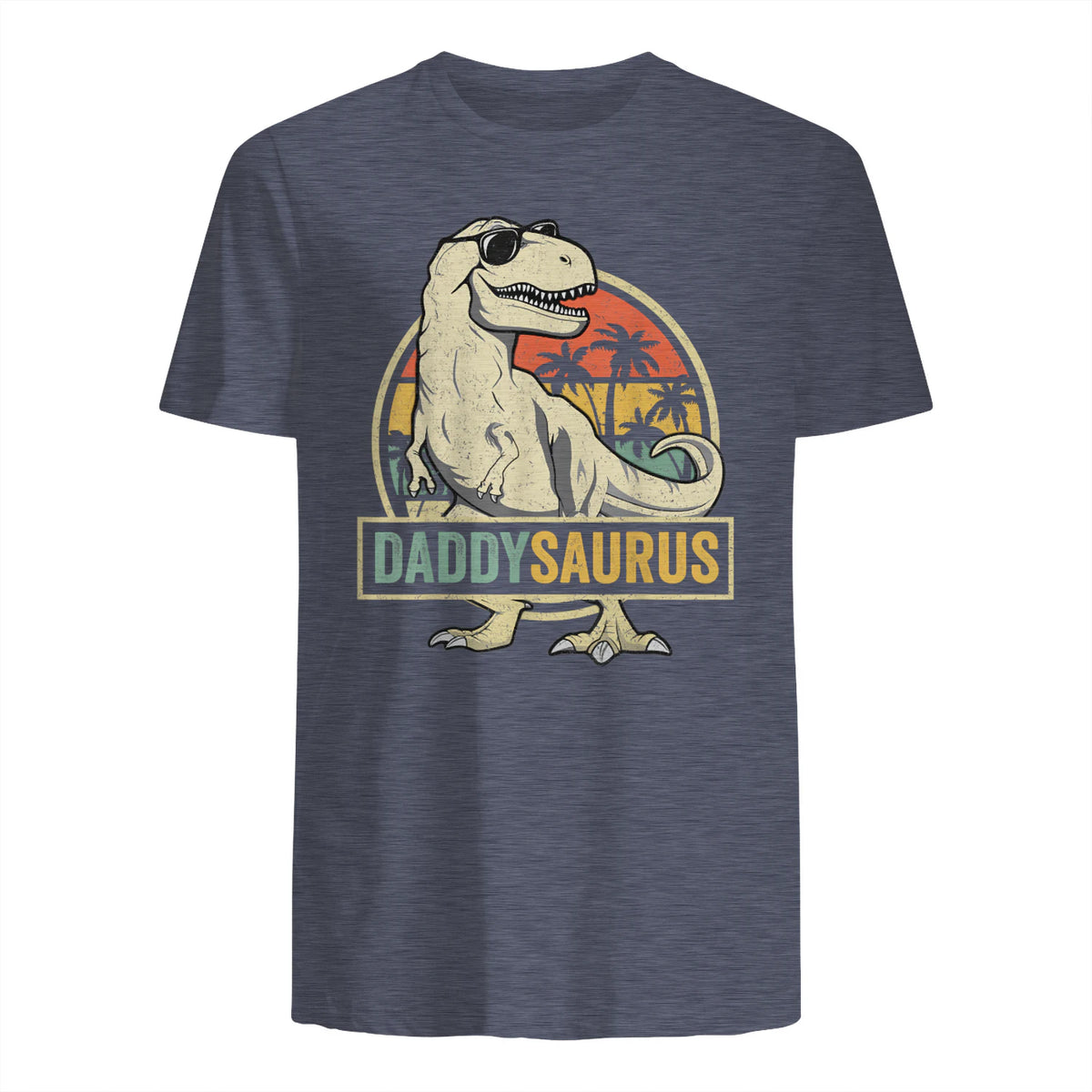 Daddysaurus T Rex Dinosaur Daddy Saurus Family Matching in Heather Navy - back view