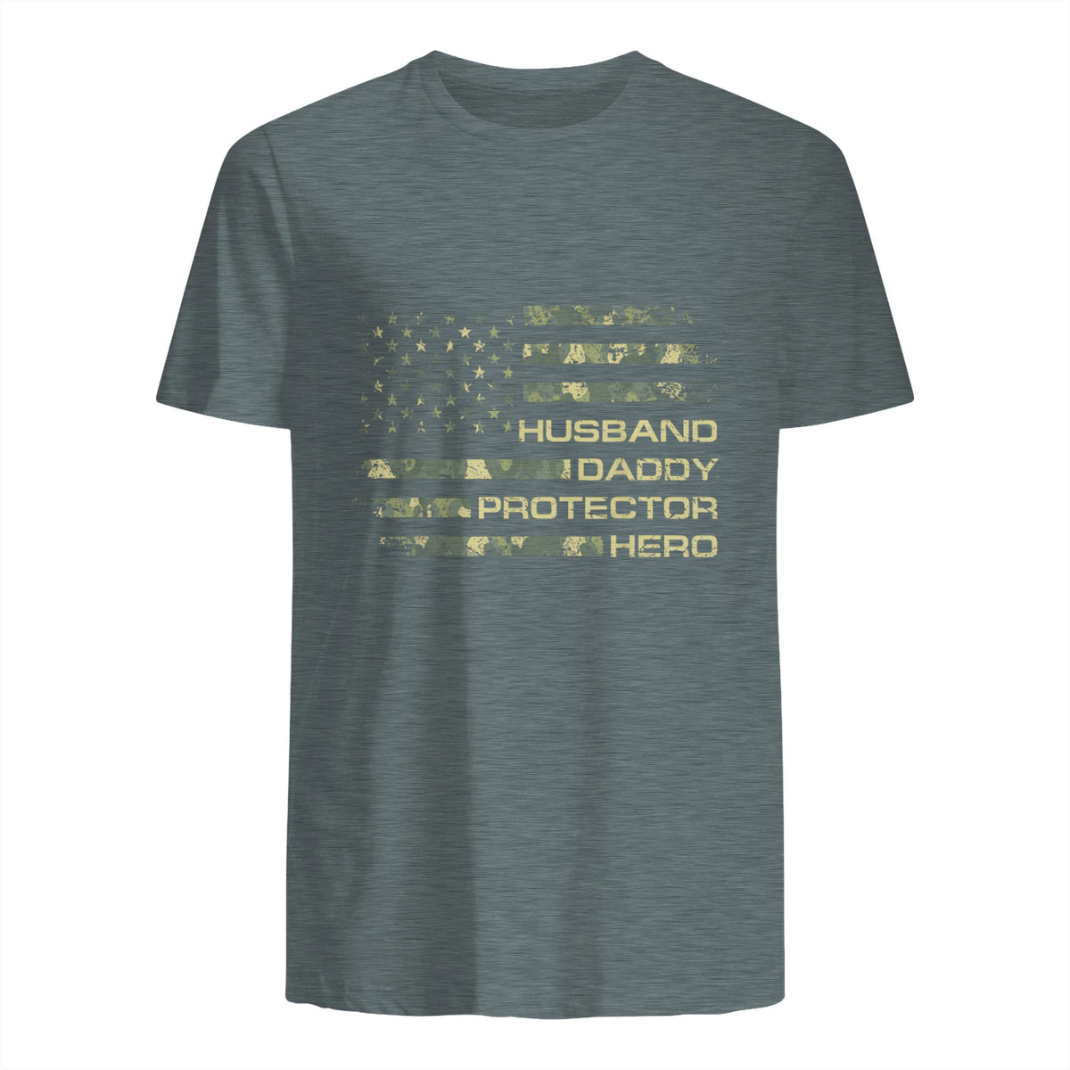Husband Daddy Protector Hero Fathers Day Camo American Flag in Dark Heather - back view