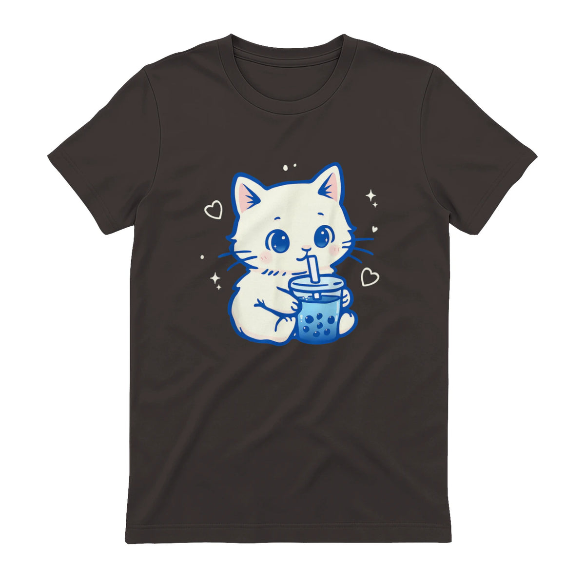 Kawaii Cat Boba Japanese Cute Aesthetic Anime Girls Teens T-Shirt in Dark Chocolate - back view