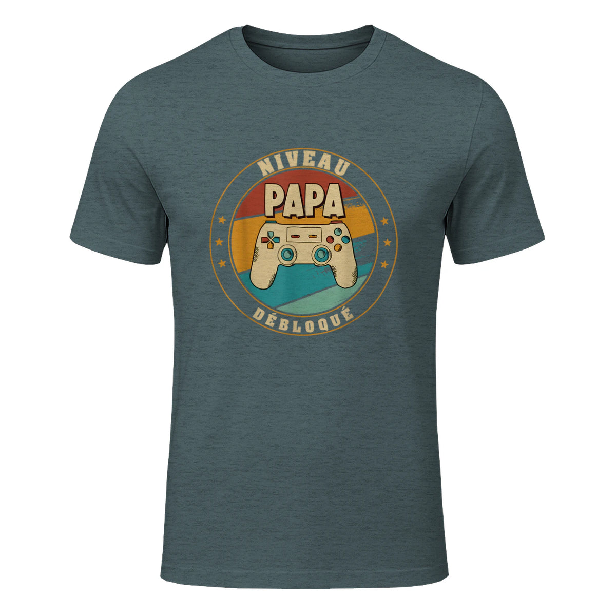 Nouveau Papa Parents Humour Gamer Nouvelle Naissance Annonce T-Shirt in Dark Heather - front view
