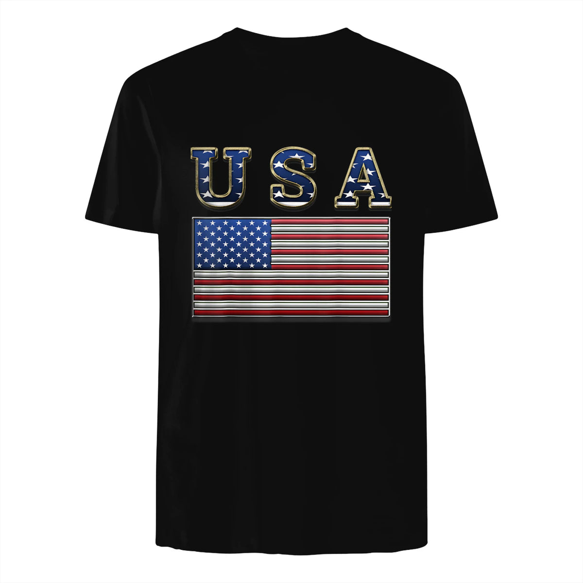 USA American Flag United States US Patriotic T-Shirt in Black - back view