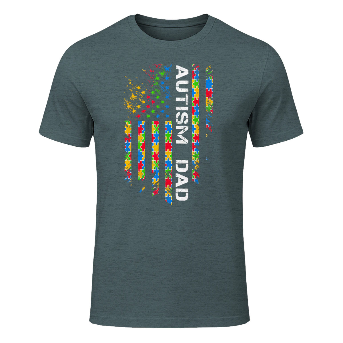 Autism Dad Awareness American Flag USA in Dark Heather - front view