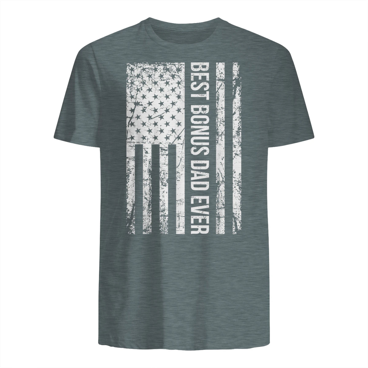 Step Dad Best Bonus Dad Ever For Stepdad American Flag in Dark Heather - back view