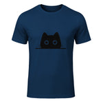 Chemise avec motif de chat dans une poche pour enfants, femmes, hommes, amoureux des chats in Navy - front view