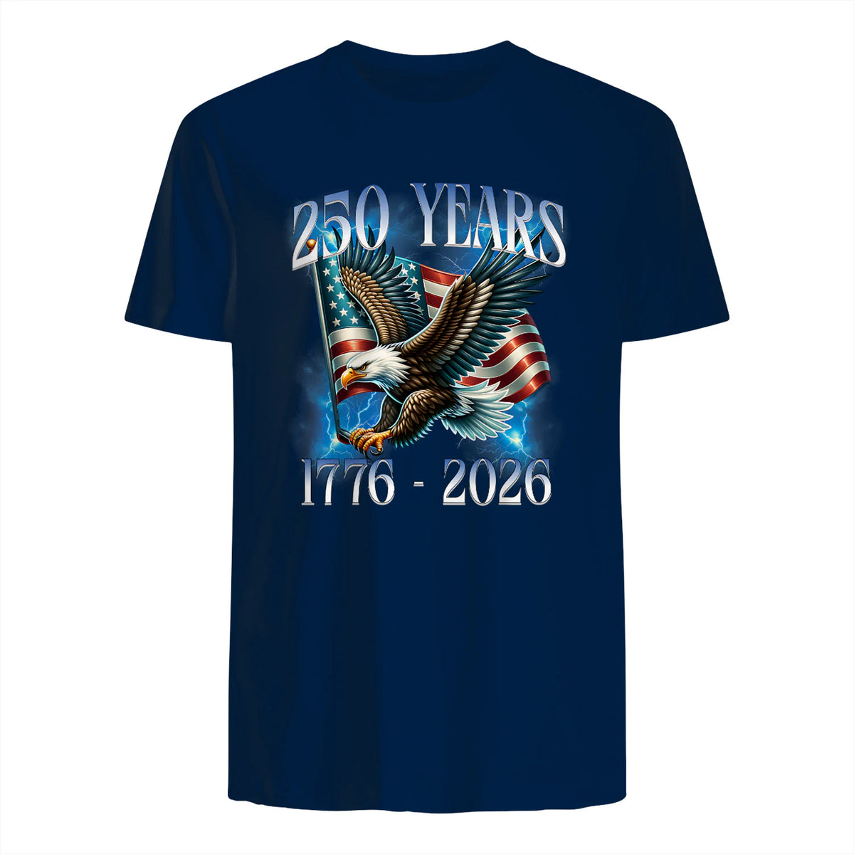 Eagle and Flag Anniversary Birthday T-Shirt in Navy - back view
