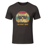 Retro I do What I Want cat Funny cat Lover T-Shirt Small in Dark Chocolate - front view