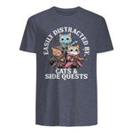 Cats Side Quest Funny Tabletop T-Shirt in Heather Navy - back view
