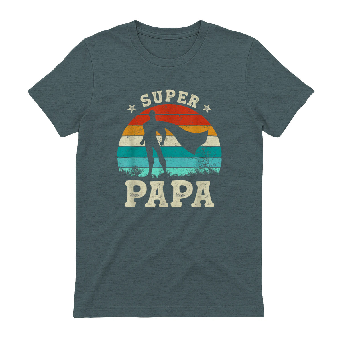 Fête des Pères Meilleur Père Humour Retro Super Papa Parfait in Dark Heather - back view