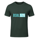 BSBL SZN Baseball Season Game Day Boys Girls Youth T-Shirt in Forest Green - front view