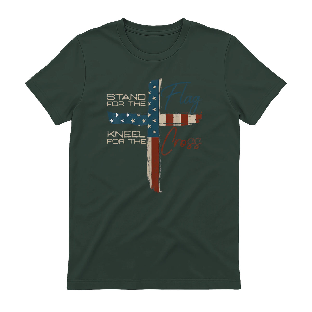 USA Flag Religious Quote Fourth of July Christian Faith T-Shirt in Forest Green - back view