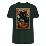 Cute Kawaii Gamer Cat Funny Ramen Retro Japanese Cat Gaming T-Shirt in Forest Green - back view