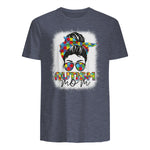 Autism Mom Life Messy Bun T-Shirt in Heather Navy - back view