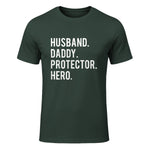 Husband daddy protector hero T Shirt cool father dad tee in Forest Green - front view