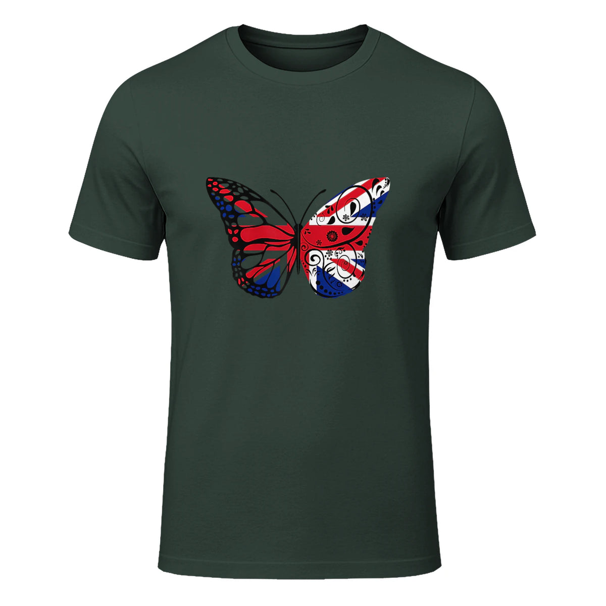 Union Jack Butterfly Butterflies Flag Wings British UK Flag in Forest Green - front view