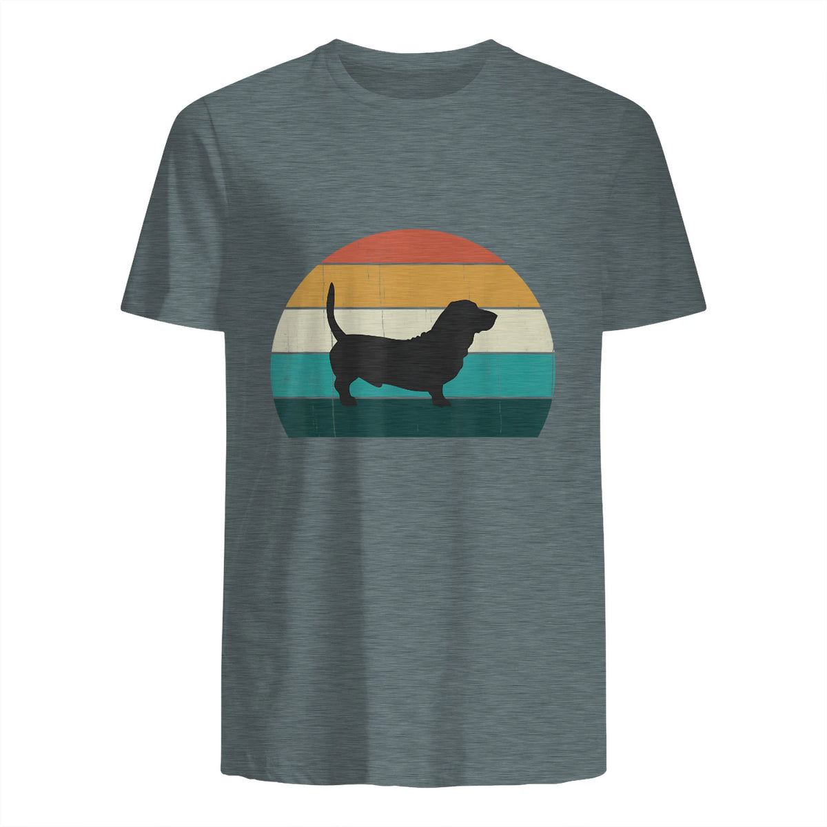 Basset Hound rétro Amant Vintage Sunset Dog & Puppy in Dark Heather - back view