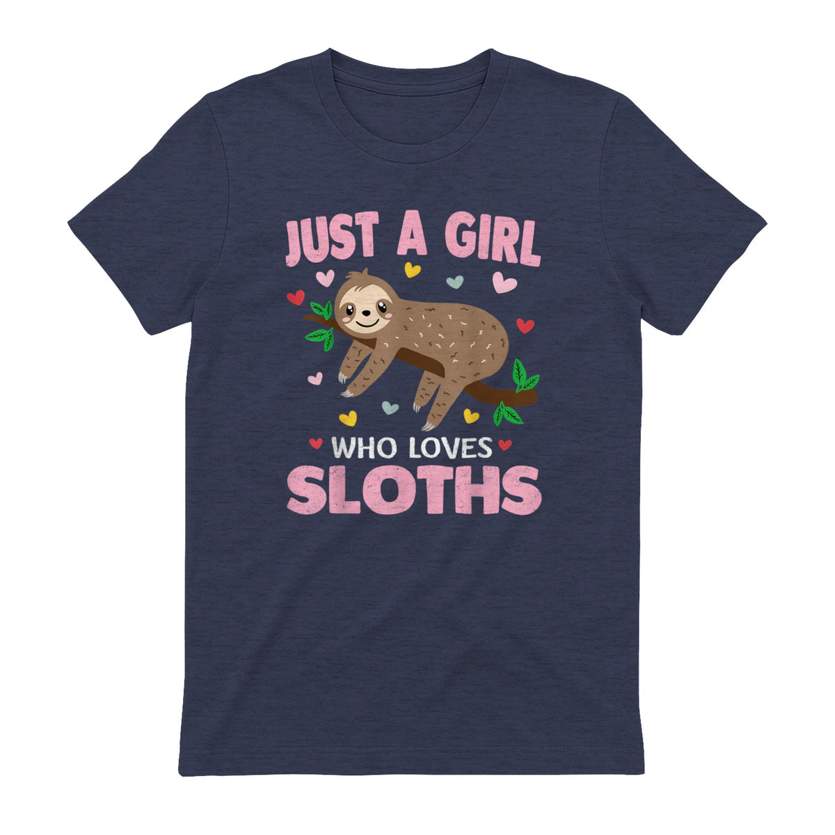 Just a Girl Who Loves Sloths Shirt Gift For Sloths Lover in Heather Navy - back view