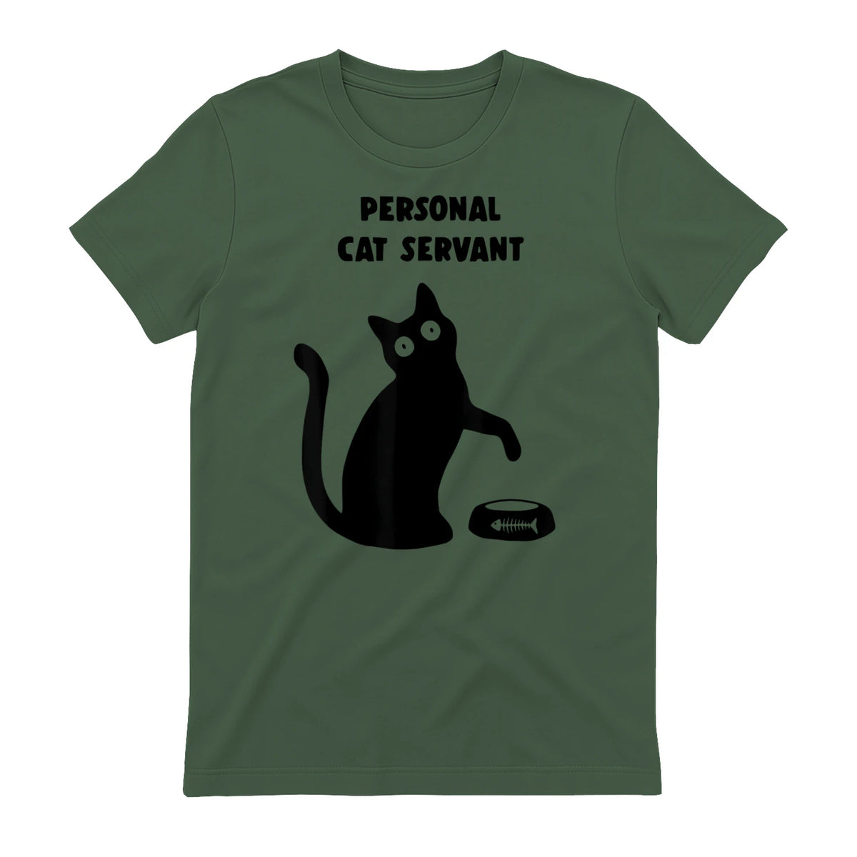 Personal Cat Servant Shirt Funny Black Cat Lover Gift in Military Green - back view
