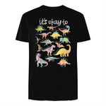 Autism Awareness It's Okay to Be Different Funny Dinosaur in Black - back view