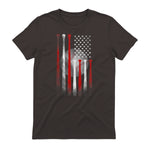 Vintage Baseball American Flag T-Shirt, Classic Fit Black Tee for Dad in Dark Chocolate - back view