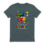 It's OK to Be Different Dabbing Puzzle Autism Awareness Kids in Dark Heather - back view