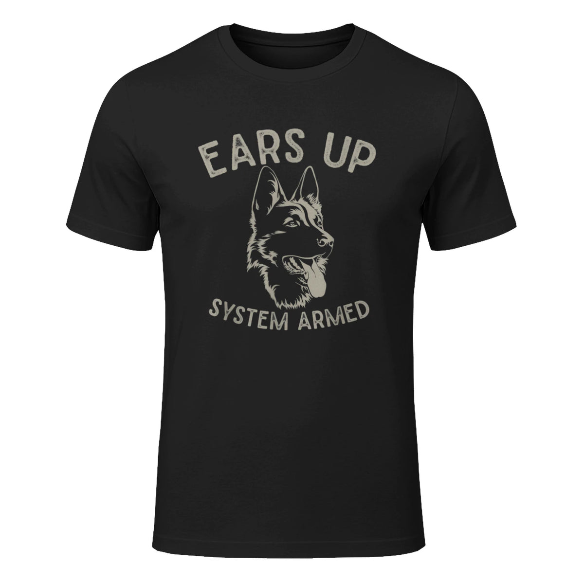 Ears Up System Armed Dog Lover Gift Animal German Shepherd T-Shirt in Black - front view