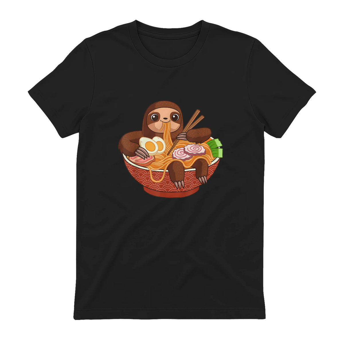 Kawaii Cute Anime Sloth Otaku Japanese Ramen Noodles in Black - back view