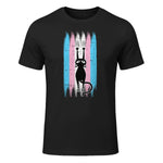 Cat Scratching Trans-gender Pride Kitten Kitty LGBT-Q Ally T-Shirt in Black - front view