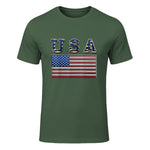 USA American Flag United States US Patriotic T-Shirt in Military Green - front view