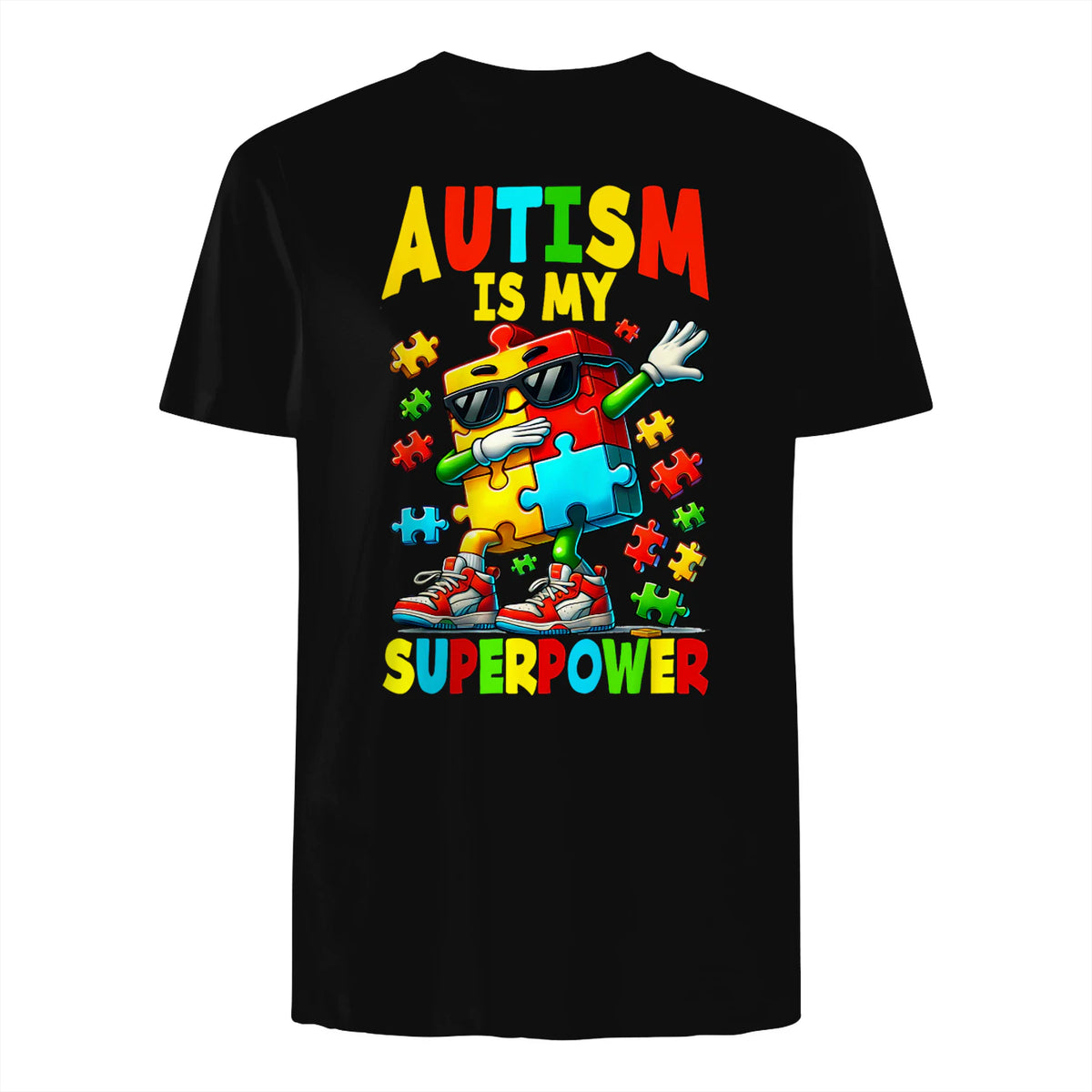 Puzzle Autism Awareness Autistic Support in Black - back view