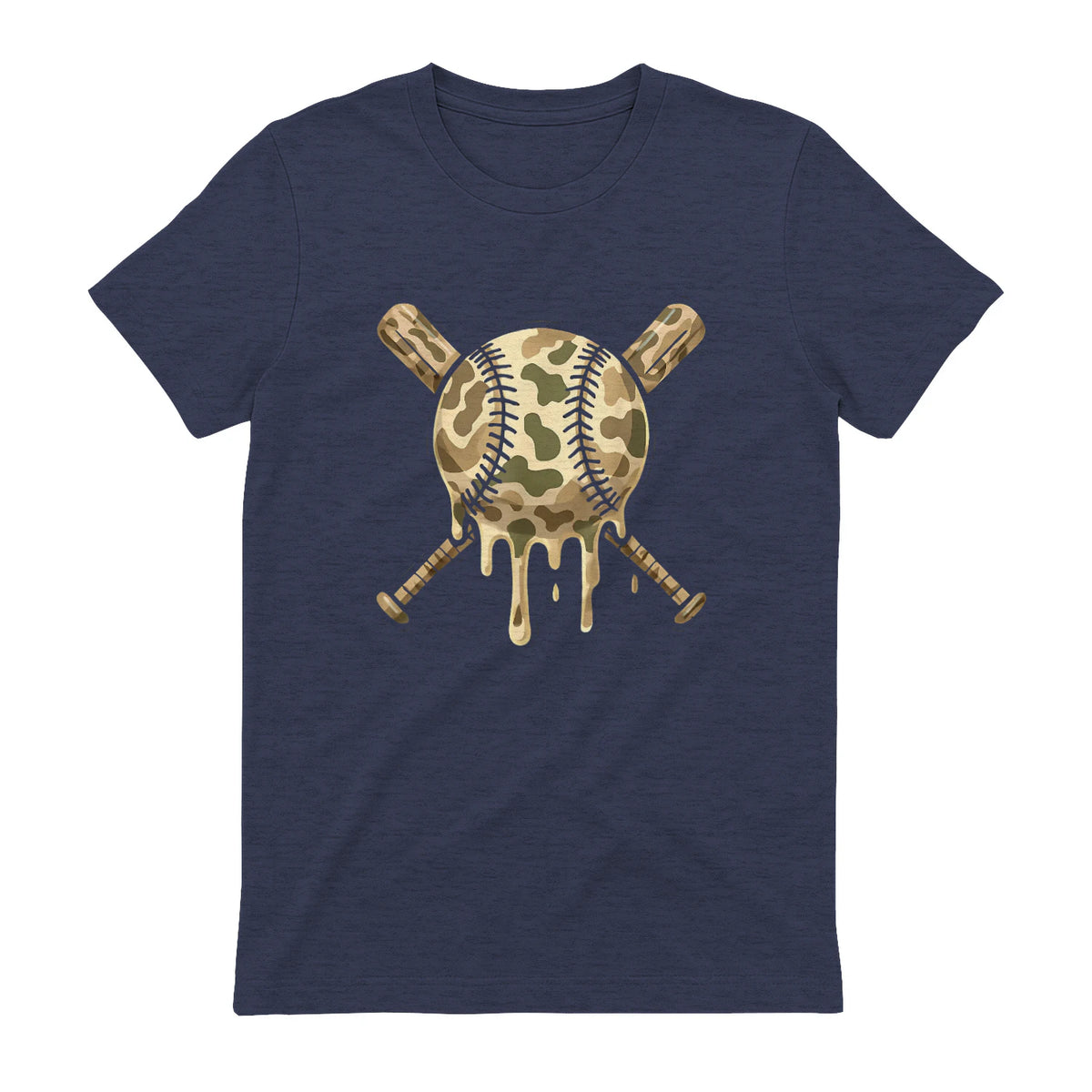 Baseball Drip Camo Baseball Bats Boys Sports Cool Game Day T-Shirt in Heather Navy - back view