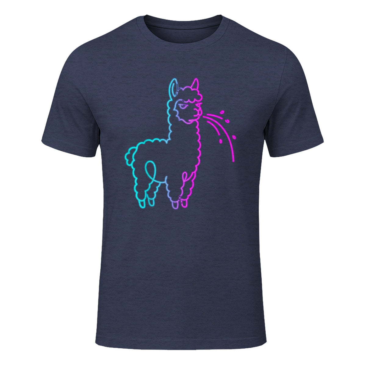 Fluff Around and Find Out Funny Fluffy Spitting Lama in Heather Navy - front view