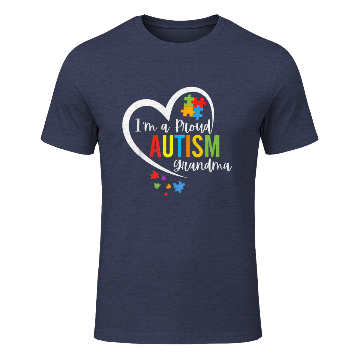 I'm A Proud Grandma Love Heart Autism Awareness Puzzle in Heather Navy - front view