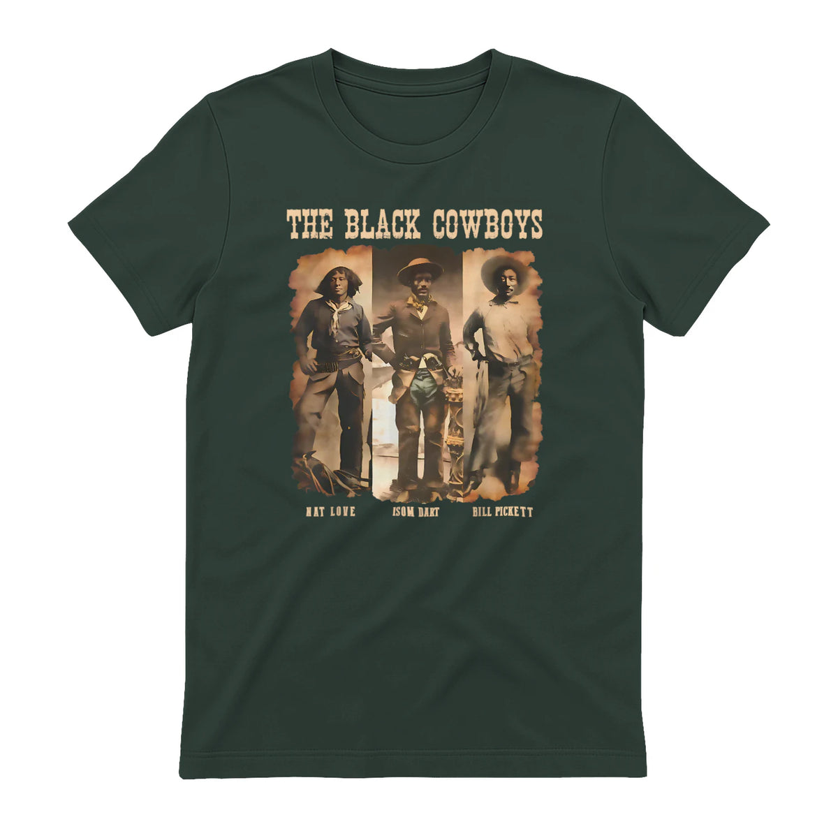 Black Cowboy Western Rodeo Melanin Black History Texas Men T-Shirt in Forest Green - back view