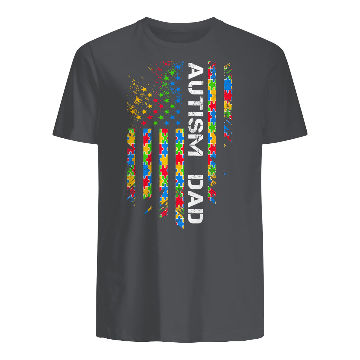 Autism Dad Awareness American Flag USA in Charcoal - back view
