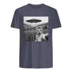 Cat Selfie With Alien UFO Funny Cat Gifts For Men Women Kid T-Shirt in Heather Navy - back view